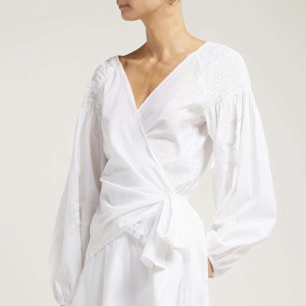 🆕 MERLETTE San Joseph Blouse Long Sleeves Smocked Cotton Wrap Top Size M